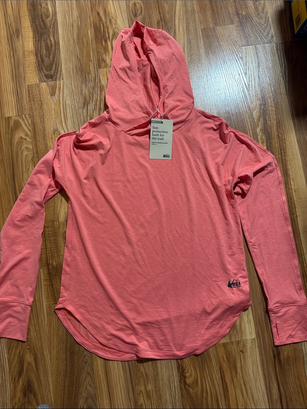 REI Sahara Shade Hoodie Small Coral Sunset Heather Sun Shirt